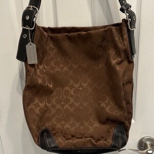 Coach Vintage XL Chocolate Brown Signature Canvas Hobo w/Leather Accents.